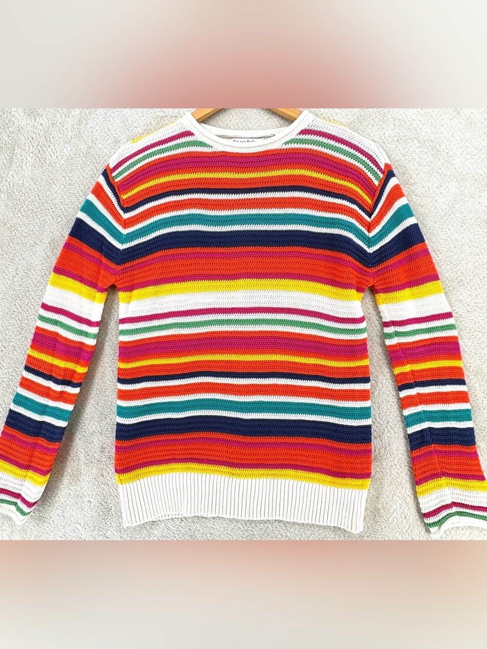See and Be Seen Women’s XS Cotton Crochet Striped Crewneck Sweater